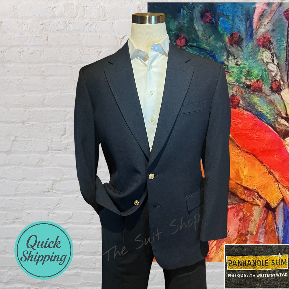 Panhandle Slim Fort Worth Texas 44L Dark Blue Gold Buttons Western Blazer Rodeo